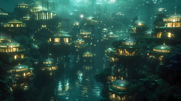 Futuristic Underwater City Powered by Bioluminescent Algae