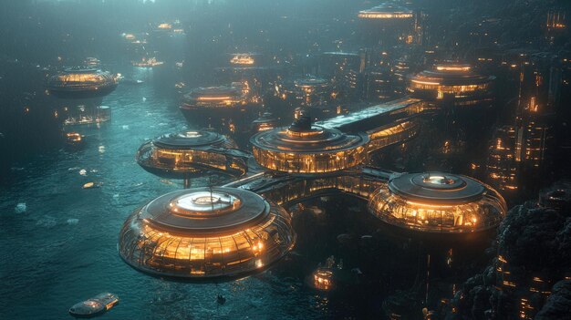 Photo futuristic underwater research facility in the heart of a modern cityscape