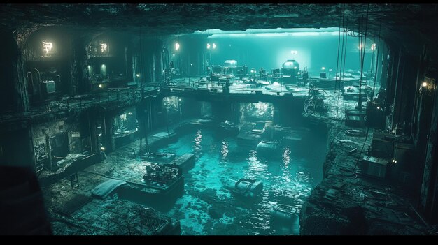 Photo futuristic underwater research lab in a vibrant submerged metropolis