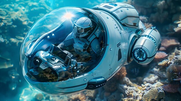 Futuristic Underwater Submarine Exploring the Ocean Depths