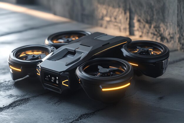 Photo futuristic urban delivery drone with multiple rotors