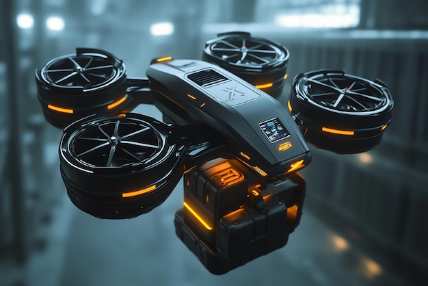 Photo futuristic urban delivery drone with multiple rotors