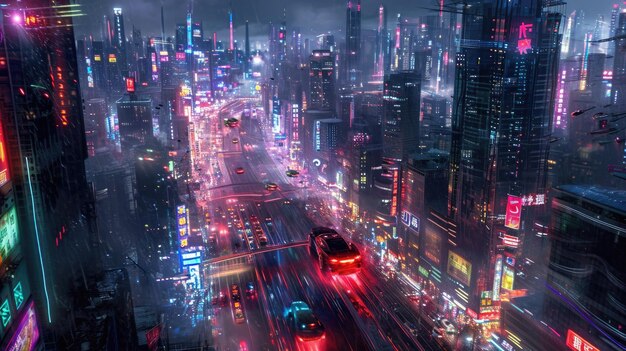 Futuristic urban skyline with hovering vehicles resplendent