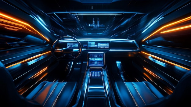 Futuristic Vehicle Interior with Neon Lights Digital Display