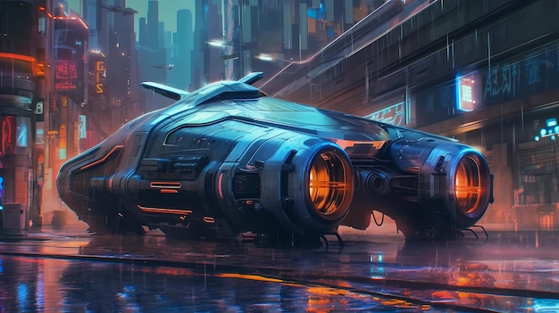 A futuristic vehicle in the style of cyberpunk art digital art illustration