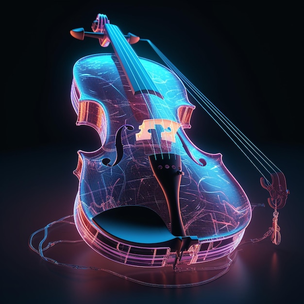 futuristic violin with luminous strings shining with potential