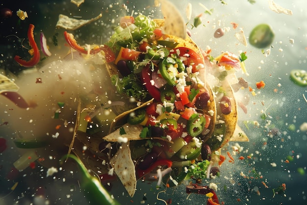 Futuristic Visual of Mexican Food Ingredients Exploding