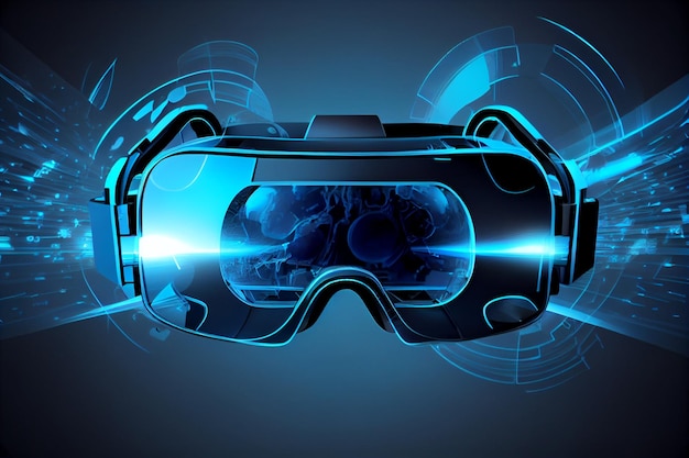 Futuristic VR glasses in a blue background