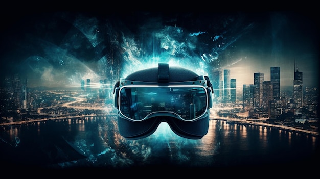 A futuristic vr goggles with the word vr on the screen.