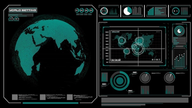 Futuristic VR headup display design with orbital global network 3D rendering