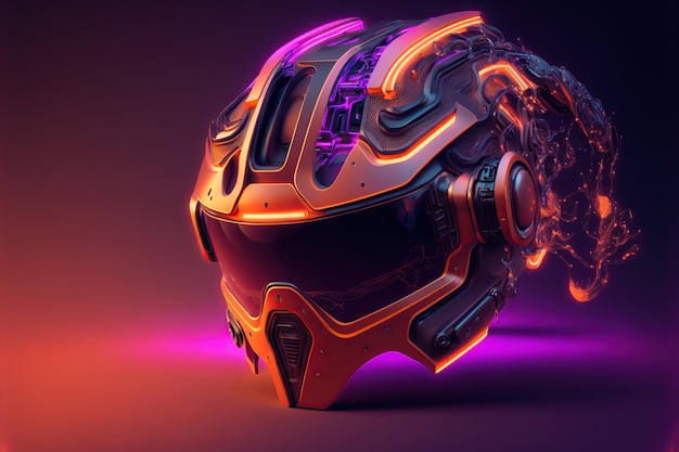 Futuristic VR helmet isolated on neon light Generative AI illustration