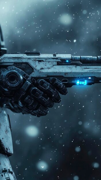 Photo futuristic weapon in snowy battlefield