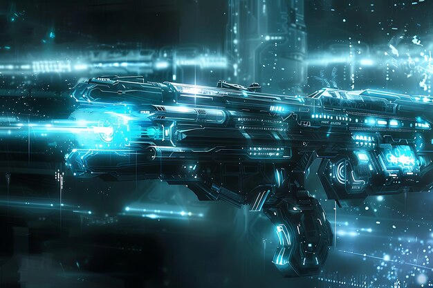 Photo futuristic weapon with blue glowing lights