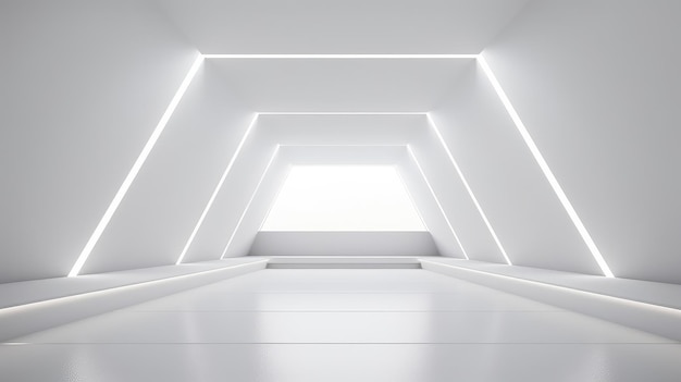 Futuristic White Corridor with Illuminated Edges