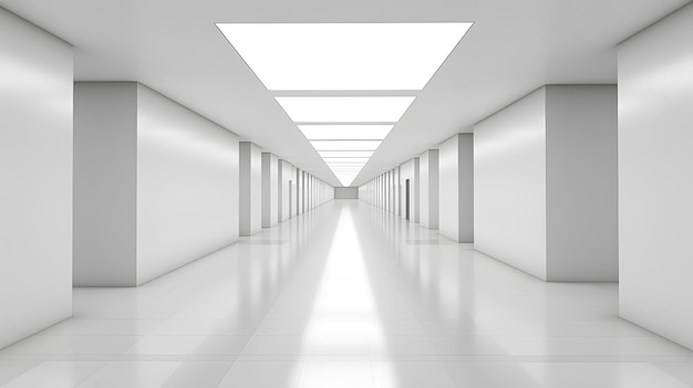 Photo futuristic white corridor with light illuminated arched entrancemockup space in a white gallery