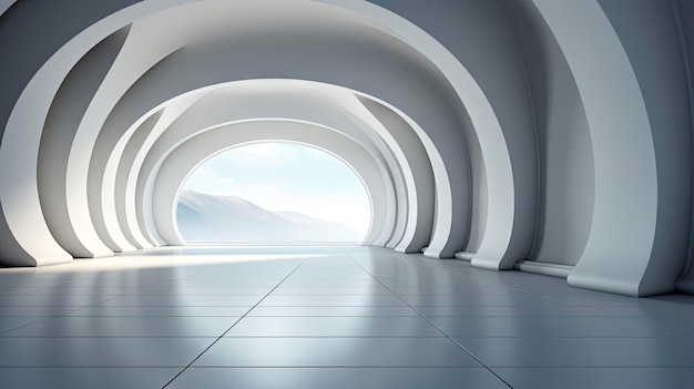 Futuristic White Curved Architecture with Ocean View