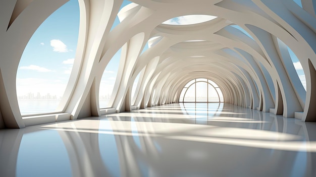 Futuristic White Curved Architecture with Ocean View