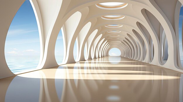 Futuristic White Curved Architecture with Ocean View