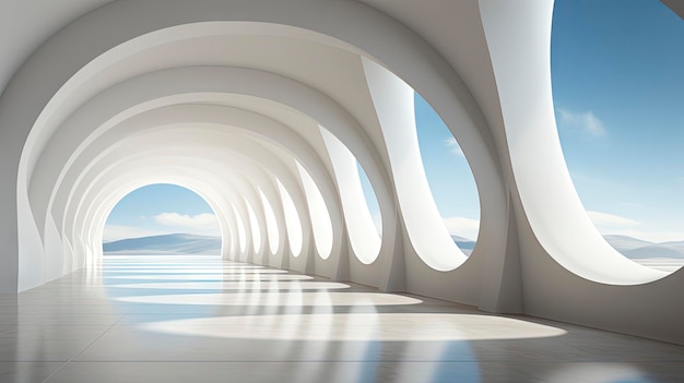 Futuristic White Curved Architecture with Ocean View