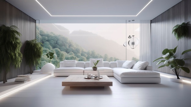 a futuristic white minimal interior of a living room Generative AI