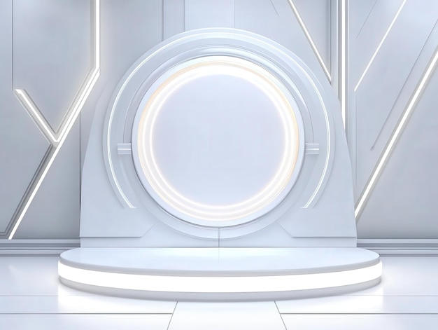 Futuristic White Platform with Glowing Circle