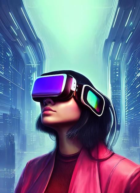 A Futuristic woman 3d illustrationhairstyle whit Vr glasses