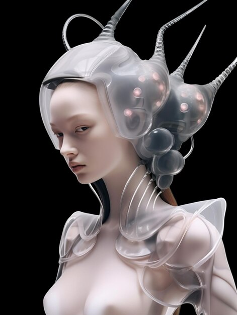 futuristic woman fishion dress model illustration and cyborg girl Human robot