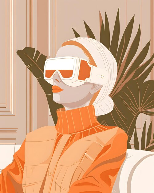 Photo futuristic woman in retro virtual reality glasses symbolizes stylish fashion with advanced