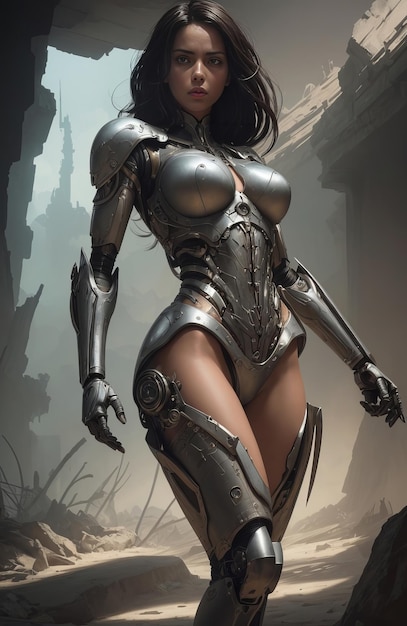 Futuristic woman warrior in fantastic armor AI generated