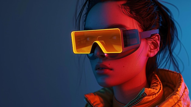 Futuristic woman with neon glasses