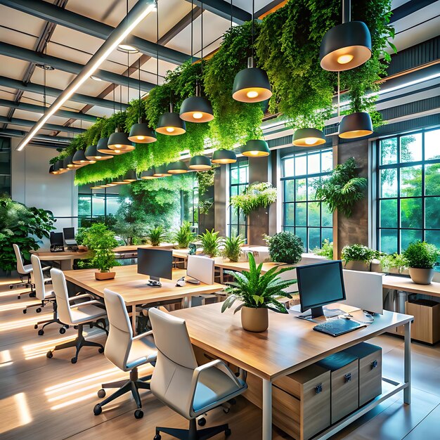 Photo futuristic workplace with energyefficient computers sustainable tech for modern offices