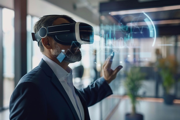 Futuristic Workspaces Businessman using a VR headset VR Technology