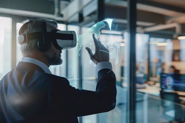 Futuristic Workspaces Businessman using a VR headset VR Technology