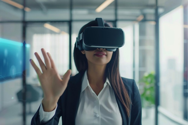 Futuristic Workspaces Businesswomen using a VR headset VR Technology