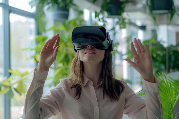 Futuristic Workspaces Businesswomen using a VR headset VR Technology