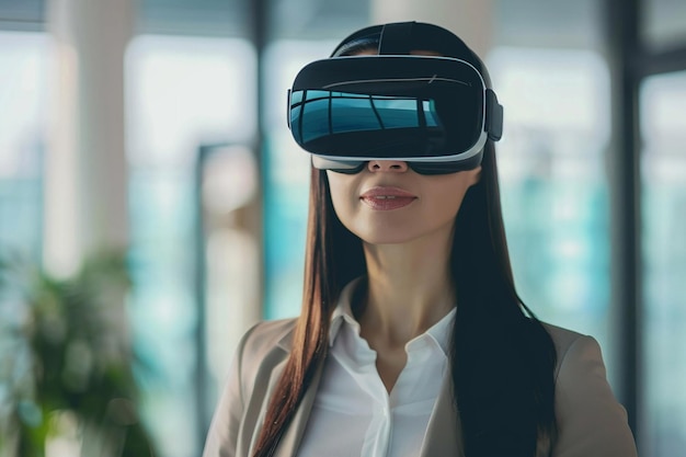 Futuristic Workspaces Businesswomen using a VR headset VR Technology