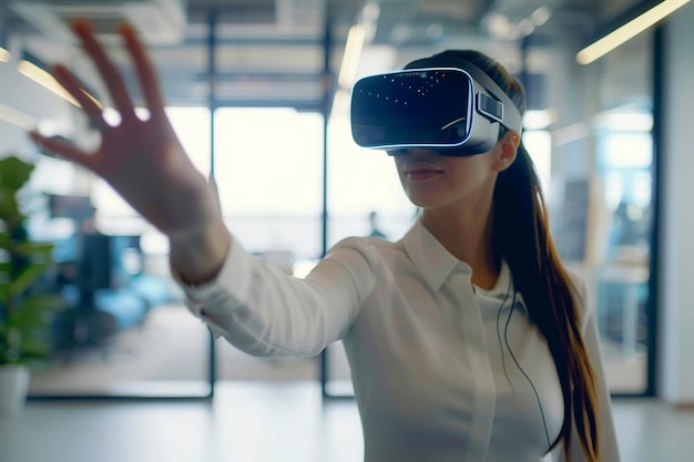 Futuristic Workspaces Businesswomen using a VR headset VR Technology