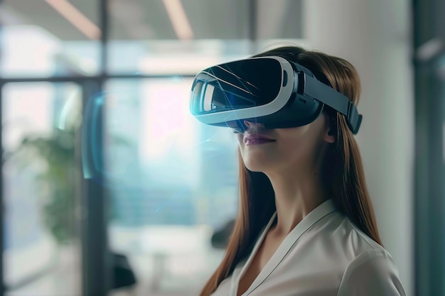 Futuristic Workspaces Businesswomen using a VR headset VR Technology