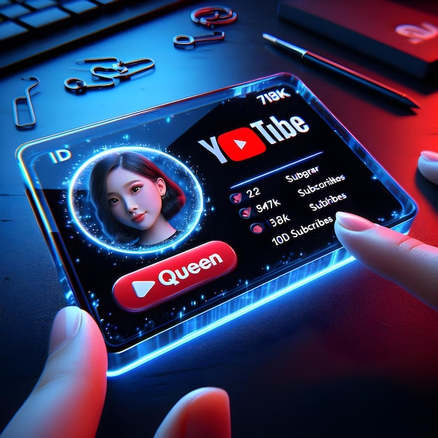 Futuristic YouTube Hologram ID with Text and Sparkles