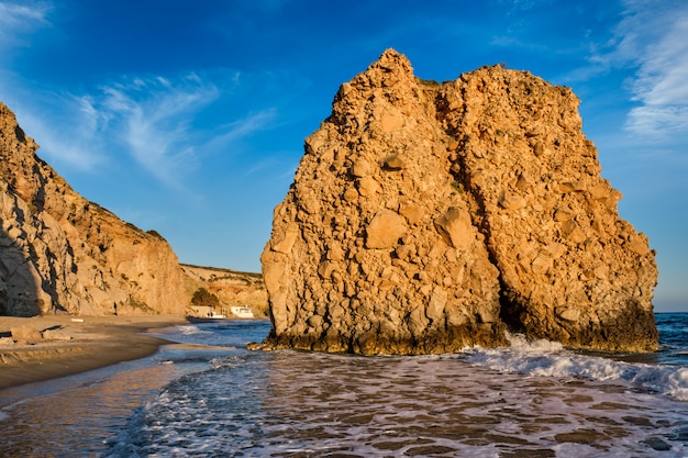 Fyriplaka beach on sunset, Milos island, Cyclades, Greece