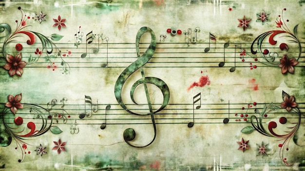 Photo g clef with musical notes on a vintage sheet music background