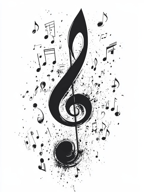 G Clef with Splashes of Ink and Scattered Notes