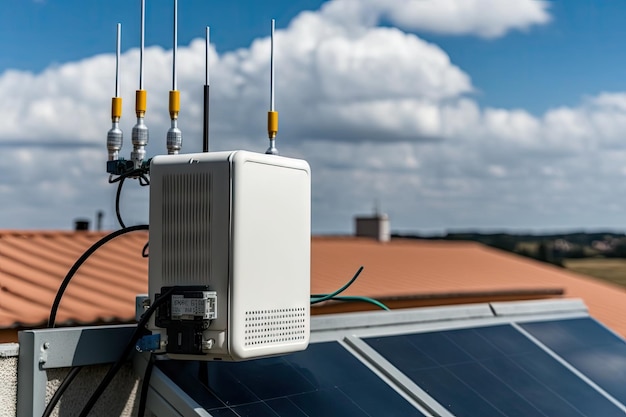 G network being installed on the roof of a building with cables and antennas visible