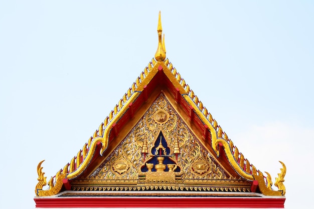 Gable roof on Thai temple in Wat Ratchanadda Bangkok Thailand