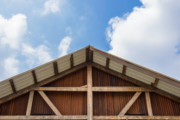 Gable of wooden houses and galvanized walls