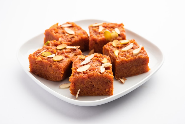 Gajar Halwa Barfi or Carrot pudding barfee is a popular Indian sweet dish