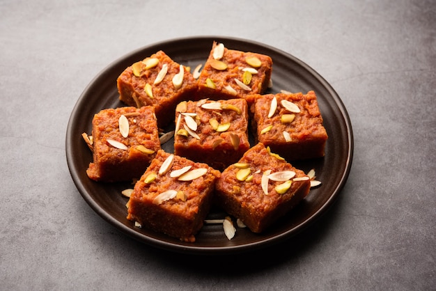 Gajar Halwa Barfi or Carrot pudding barfee is a popular Indian sweet dish