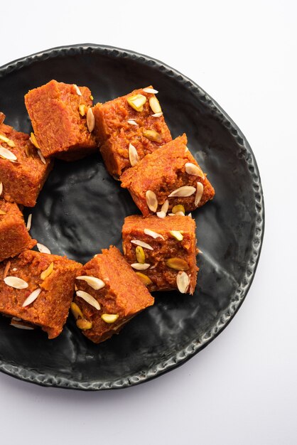 Gajar Halwa Barfi or Carrot pudding barfee is a popular Indian sweet dish