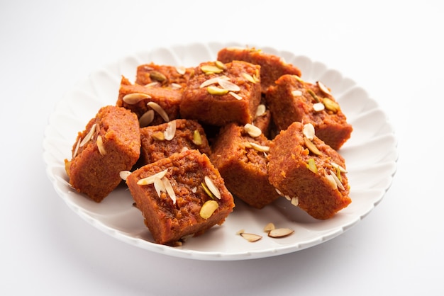 Gajar Halwa Barfi or Carrot pudding barfee is a popular Indian sweet dish