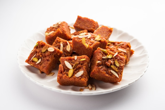 Gajar Halwa Barfi or Carrot pudding barfee is a popular Indian sweet dish